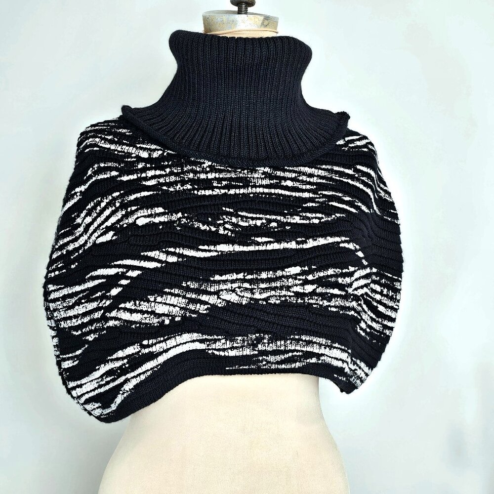 OHDD Marco Fantini Black White Wool Blend Capelet Made in Italy Size 10
